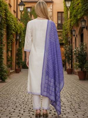 Women Ethnic Motifs Embroidered Regular Thread Work Pure Cotton Kurta with Trousers & With Dupatta 3