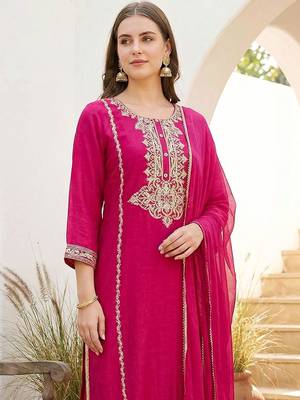 Women Ethnic Motifs Embroidered Regular Thread Work Kurta with Trousers & With Dupatta 2