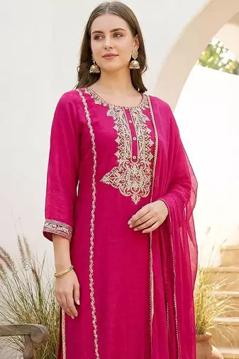 Women Ethnic Motifs Embroidered Regular Thread Work Kurta with Trousers & With Dupatta