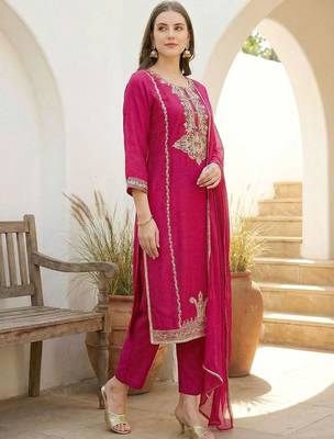 Women Ethnic Motifs Embroidered Regular Thread Work Kurta with Trousers & With Dupatta 4