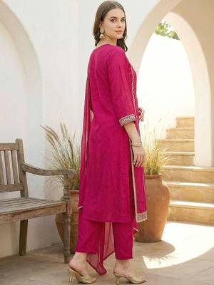 Women Ethnic Motifs Embroidered Regular Thread Work Kurta with Trousers & With Dupatta 6