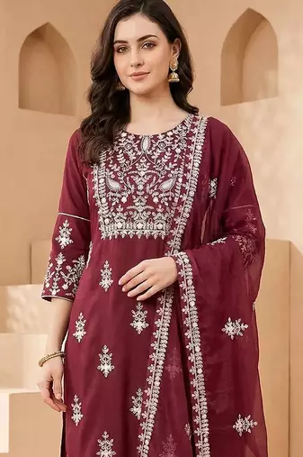 Women Ethnic Motifs Embroidered Thread Work Kurta with Trousers & With Dupatta