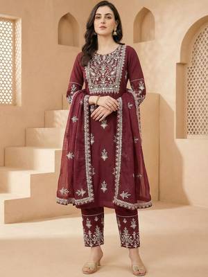 Women Ethnic Motifs Embroidered Thread Work Kurta with Trousers & With Dupatta 5