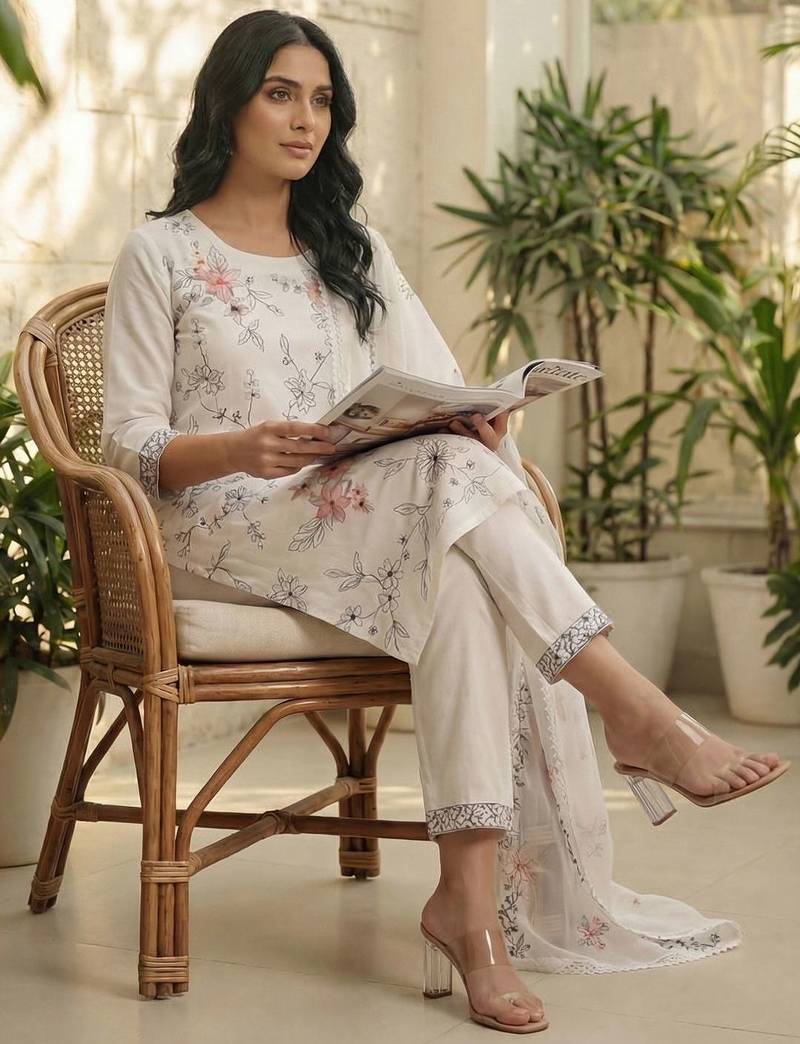 Women Floral Embroidered Regular Thread Work Kurta with Trousers & With Dupatta