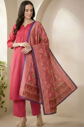 Women Ethnic Motifs Regular Kurta with Trousers & With Dupatta