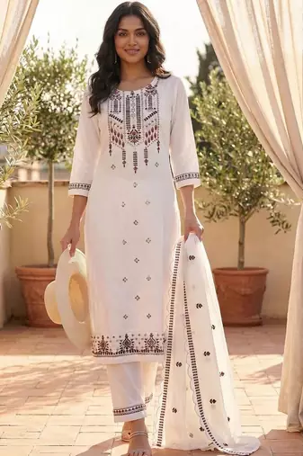 Women Ethnic Motifs Embroidered Regular Mirror Work Pure Cotton Kurta with Trousers & With Dupatta