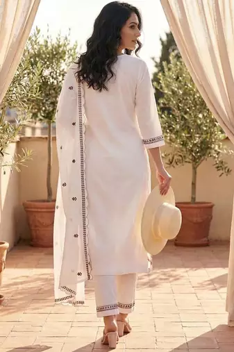 Women Ethnic Motifs Embroidered Regular Mirror Work Pure Cotton Kurta with Trousers & With Dupatta