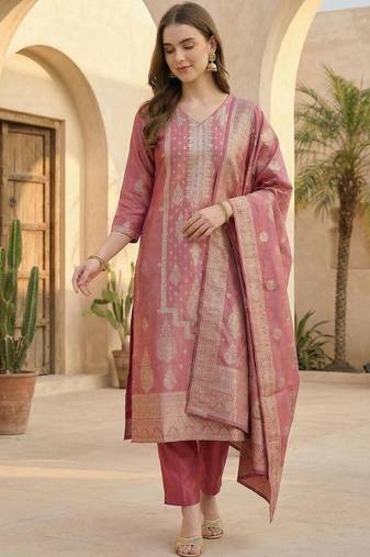 Women Ethnic Motifs Regular Kurta with Trousers & With Dupatta