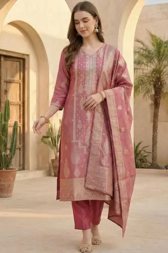 Women Ethnic Motifs Regular Kurta with Trousers & With Dupatta