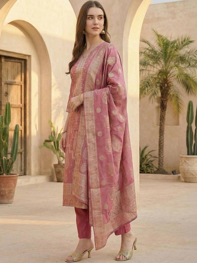 Women Ethnic Motifs Regular Kurta with Trousers & With Dupatta