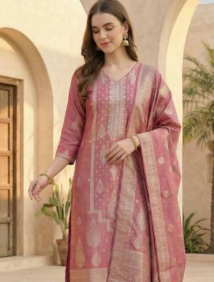 Women Ethnic Motifs Regular Kurta with Trousers & With Dupatta 4