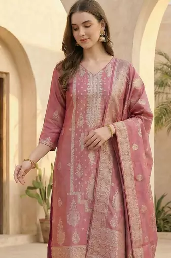 Women Ethnic Motifs Regular Kurta with Trousers & With Dupatta