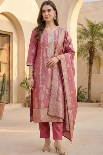 Women Ethnic Motifs Regular Kurta with Trousers & With Dupatta