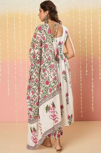 Women Floral Printed Regular Pure Cotton Kurta with Trousers & With Dupatta