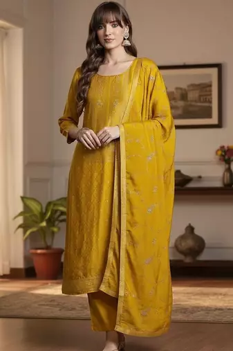 Women Ethnic Motifs Embroidered Regular Thread Work Kurta with Trousers & With Dupatta