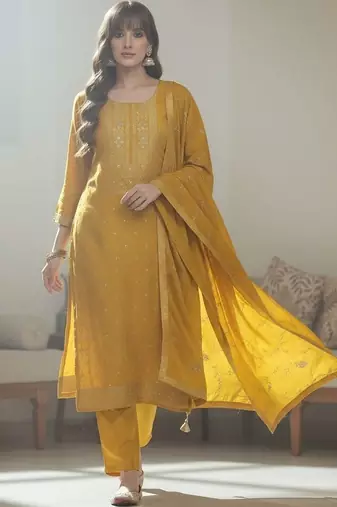Women Ethnic Motifs Embroidered Regular Thread Work Kurta with Trousers & With Dupatta