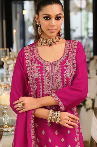 Women Ethnic Motifs Embroidered Regular Thread Work Kurta with Palazzos & With Dupatta