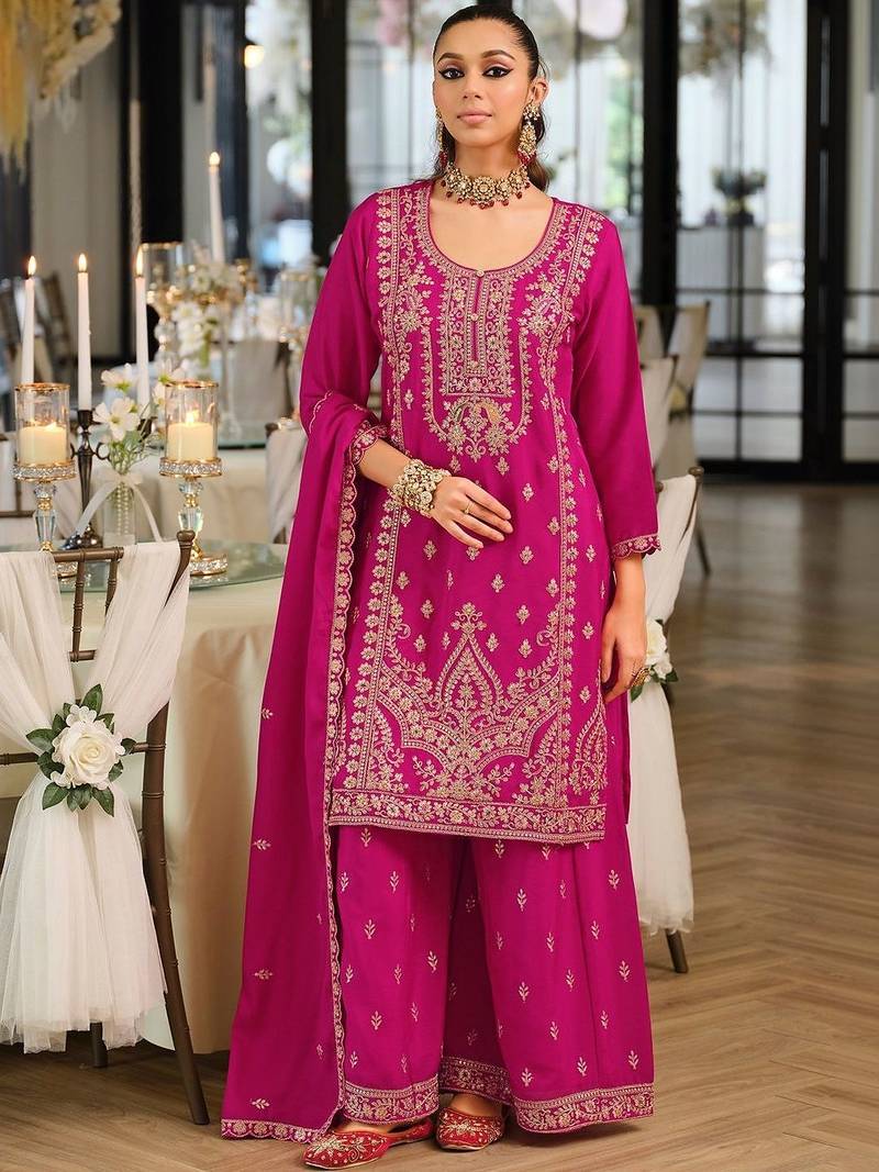 Women Ethnic Motifs Embroidered Regular Thread Work Kurta with Palazzos & With Dupatta