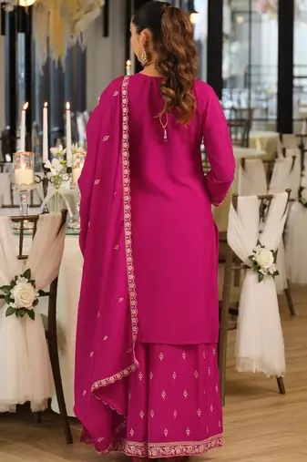 Women Ethnic Motifs Embroidered Regular Thread Work Kurta with Palazzos & With Dupatta