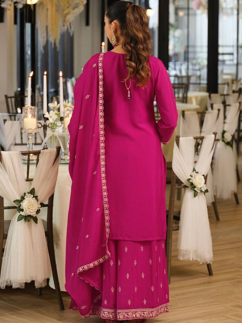 Women Ethnic Motifs Embroidered Regular Thread Work Kurta with Palazzos & With Dupatta