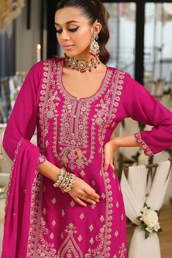 Women Ethnic Motifs Embroidered Regular Thread Work Kurta with Palazzos & With Dupatta