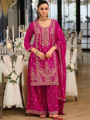 Women Ethnic Motifs Embroidered Regular Thread Work Kurta with Palazzos & With Dupatta 5