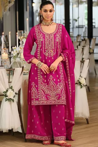 Women Ethnic Motifs Embroidered Regular Thread Work Kurta with Palazzos & With Dupatta