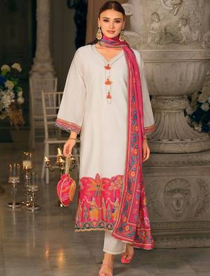 Women Ethnic Motifs Regular Thread Work Kurta with Trousers & With Dupatta 1
