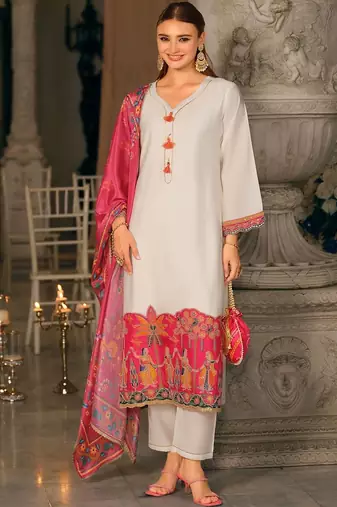 Women Ethnic Motifs Regular Thread Work Kurta with Trousers & With Dupatta