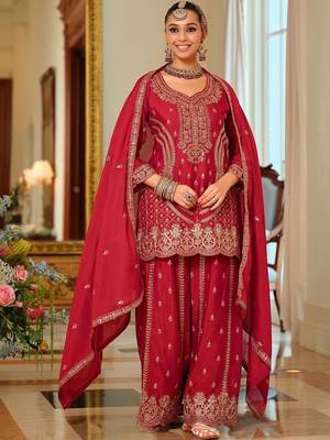 Women Ethnic Motifs Embroidered Regular Kurta with Palazzos & With Dupatta 1