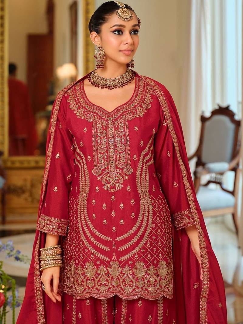 Women Ethnic Motifs Embroidered Regular Kurta with Palazzos & With Dupatta