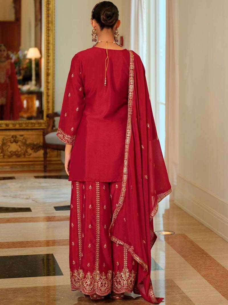 Women Ethnic Motifs Embroidered Regular Kurta with Palazzos & With Dupatta