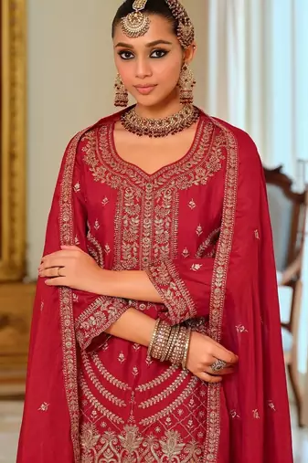 Women Ethnic Motifs Embroidered Regular Kurta with Palazzos & With Dupatta
