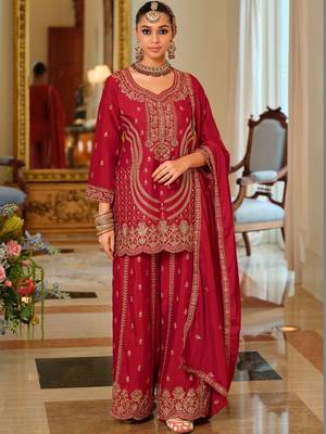 Women Ethnic Motifs Embroidered Regular Kurta with Palazzos & With Dupatta 5