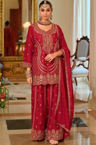 Women Ethnic Motifs Embroidered Regular Kurta with Palazzos & With Dupatta