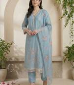Women Floral Embroidered Regular Thread Work Kurta with Trousers & With Dupatta