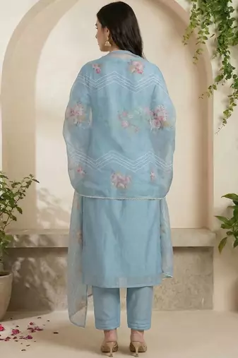 Women Floral Embroidered Regular Thread Work Kurta with Trousers & With Dupatta