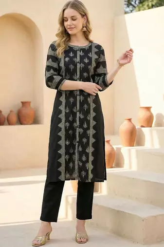 Women Ethnic Motifs Printed Regular Pure Cotton Kurta with Trousers
