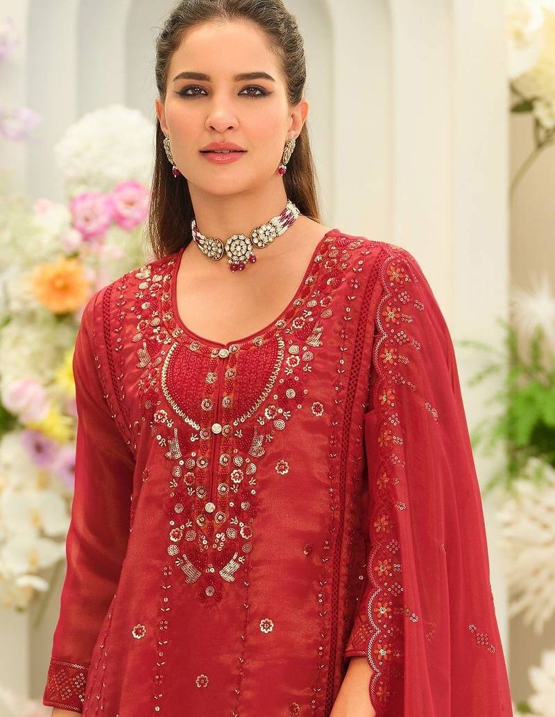 Women Ethnic Motifs Embroidered Regular Thread Work Kurta with Trousers & With Dupatta