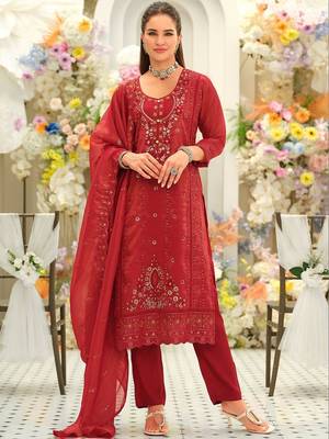 Women Ethnic Motifs Embroidered Regular Thread Work Kurta with Trousers & With Dupatta 4