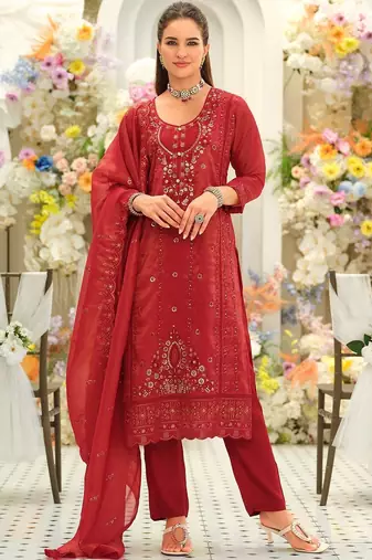 Women Ethnic Motifs Embroidered Regular Thread Work Kurta with Trousers & With Dupatta