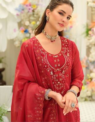 Women Ethnic Motifs Embroidered Regular Thread Work Kurta with Trousers & With Dupatta 6
