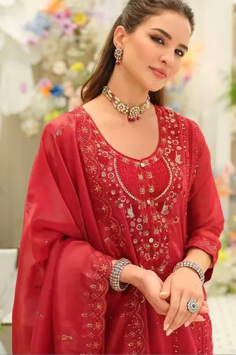 Women Ethnic Motifs Embroidered Regular Thread Work Kurta with Trousers & With Dupatta