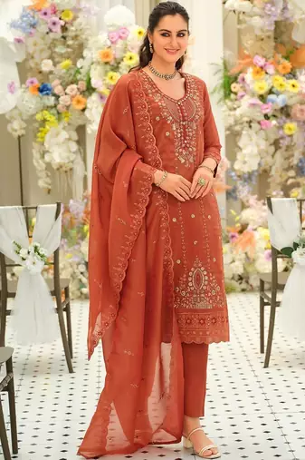 Women Ethnic Motifs Embroidered Regular Thread Work Kurta with Trousers & With Dupatta