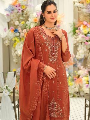 Women Ethnic Motifs Embroidered Regular Thread Work Kurta with Trousers & With Dupatta 4