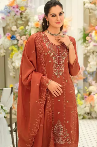 Women Ethnic Motifs Embroidered Regular Thread Work Kurta with Trousers & With Dupatta