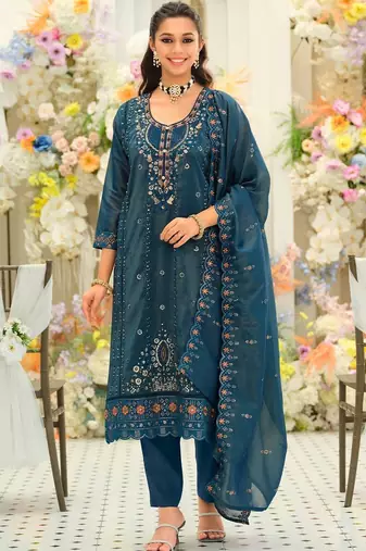 Women Ethnic Motifs Embroidered Thread Work Kurta with Trousers & With Dupatta