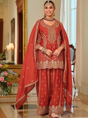 Women Ethnic Motifs Embroidered Regular Kurta with Palazzos & With Dupatta 1