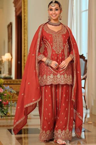 Women Ethnic Motifs Embroidered Regular Kurta with Palazzos & With Dupatta