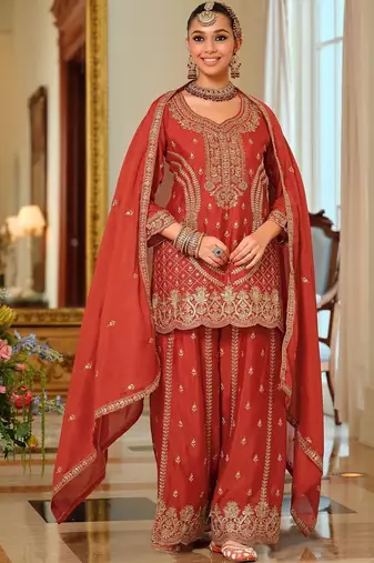 Women Ethnic Motifs Embroidered Regular Kurta with Palazzos & With Dupatta